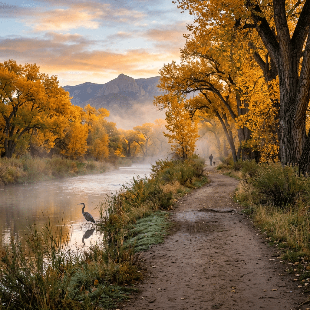 Morning walk along the Rio Grande bosque trail near Rio Grande Nature Center, Albuquerque NM
