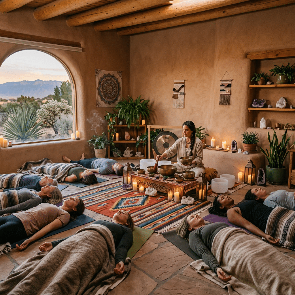 Yoga and sound bath session at Casa Ayurveda wellness studio in Albuquerque NM